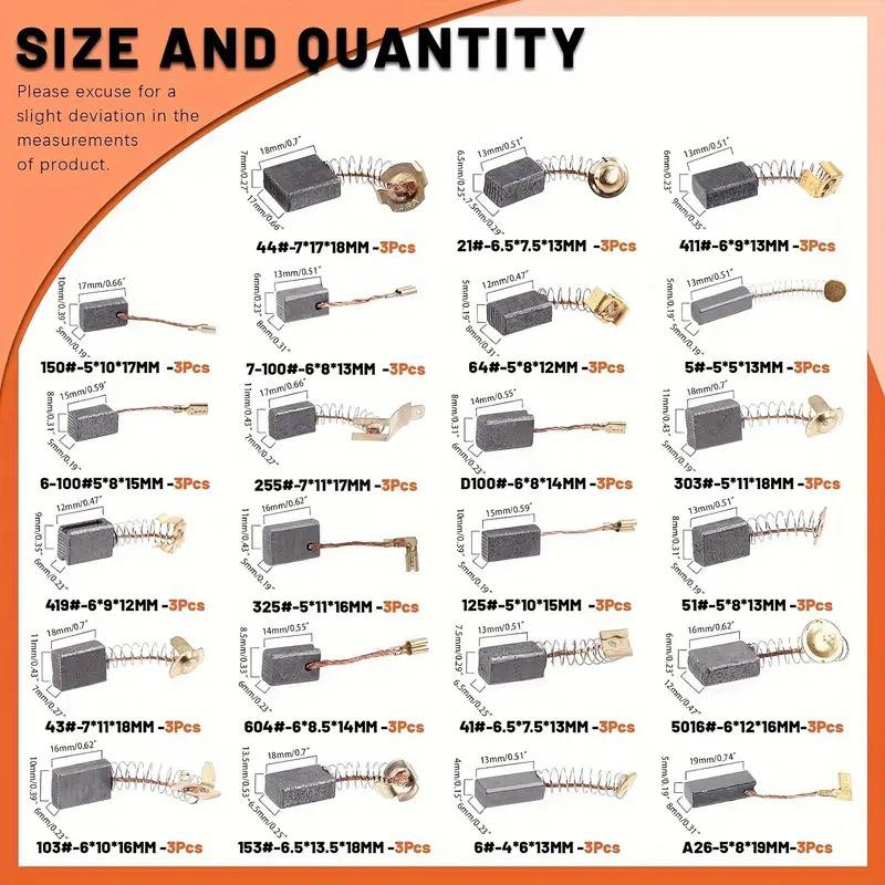 

69Pcs/set Carbon Brushes - 23 Specifications Metal Copper Wire Oxidation Anti-Slip Groove Wear-Resistant Power Tool Accessories