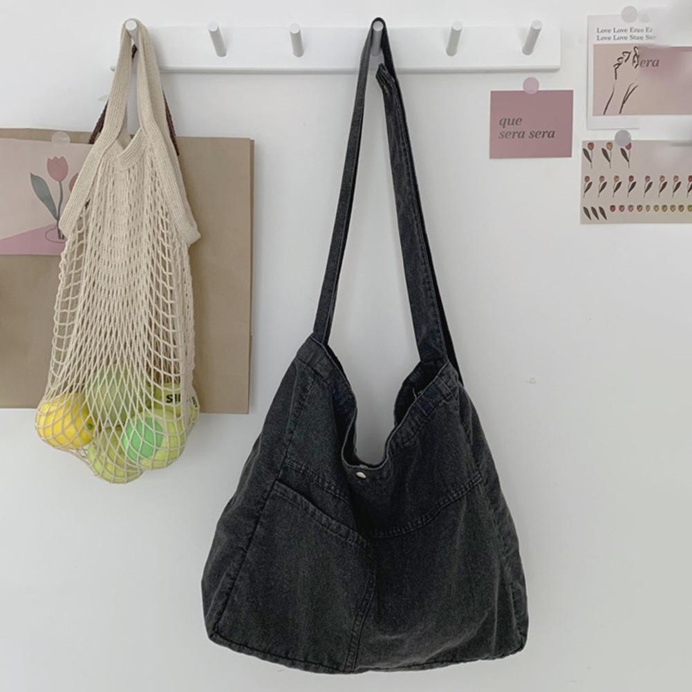 

Unisex Denim Tote Handbag Large Capacity Jeans Top Handle Bag Versatile Denim Shoulder Bag Casual Travel Shopping Bag чорний