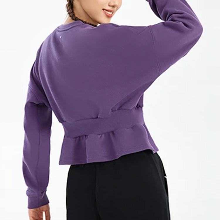 Li Ning Solid Color Heart Shaped Waist Round Neck Pullover Sweatshirt Women sweatshirt Sweet-Grape-Purple AWDRG28-4