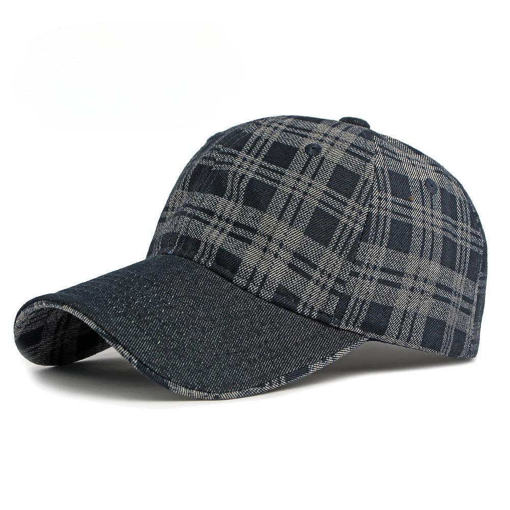 Vintage Plaid Denim Baseball Cap for Men Women Structured Hard Top Tartan Check Sun Hat Casual Retro Peaked Cap