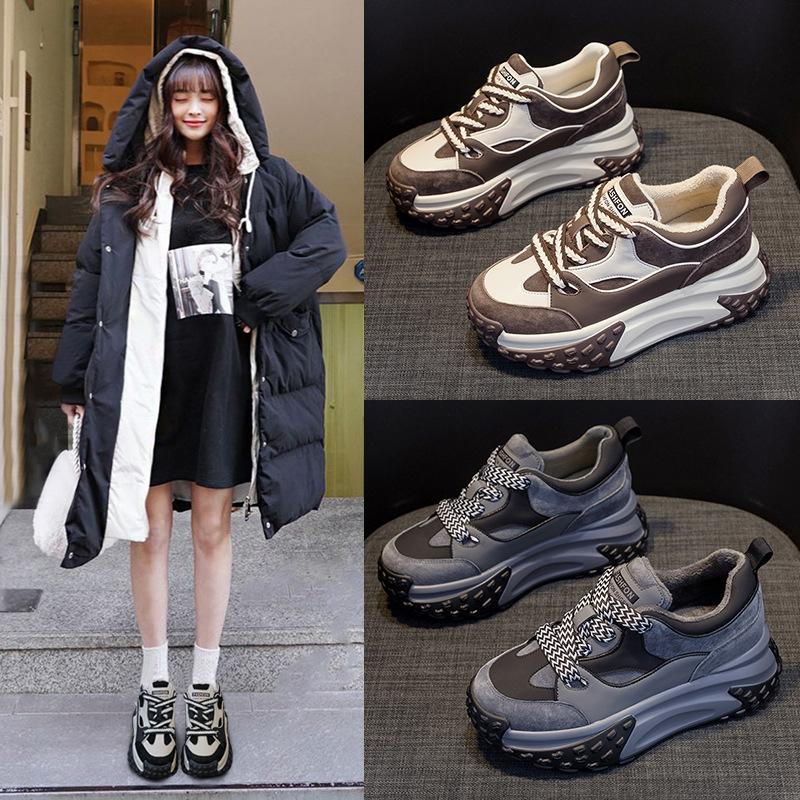 Fashion Autumn and Winter New Little White Shoes Sports Leather  Leisure  Shoes for Women Thick Sole with Elevated Inner Height  Sneaker