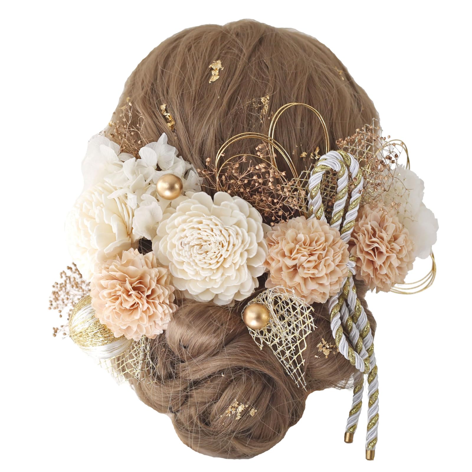 

[Bud Flower] Bud Flower Hair Ornament for Coming-of-Age Ceremony, Graduation Ceremony, Dried Flowers, Mizuhiki (decorative cord), Gold Leaf, Japanese