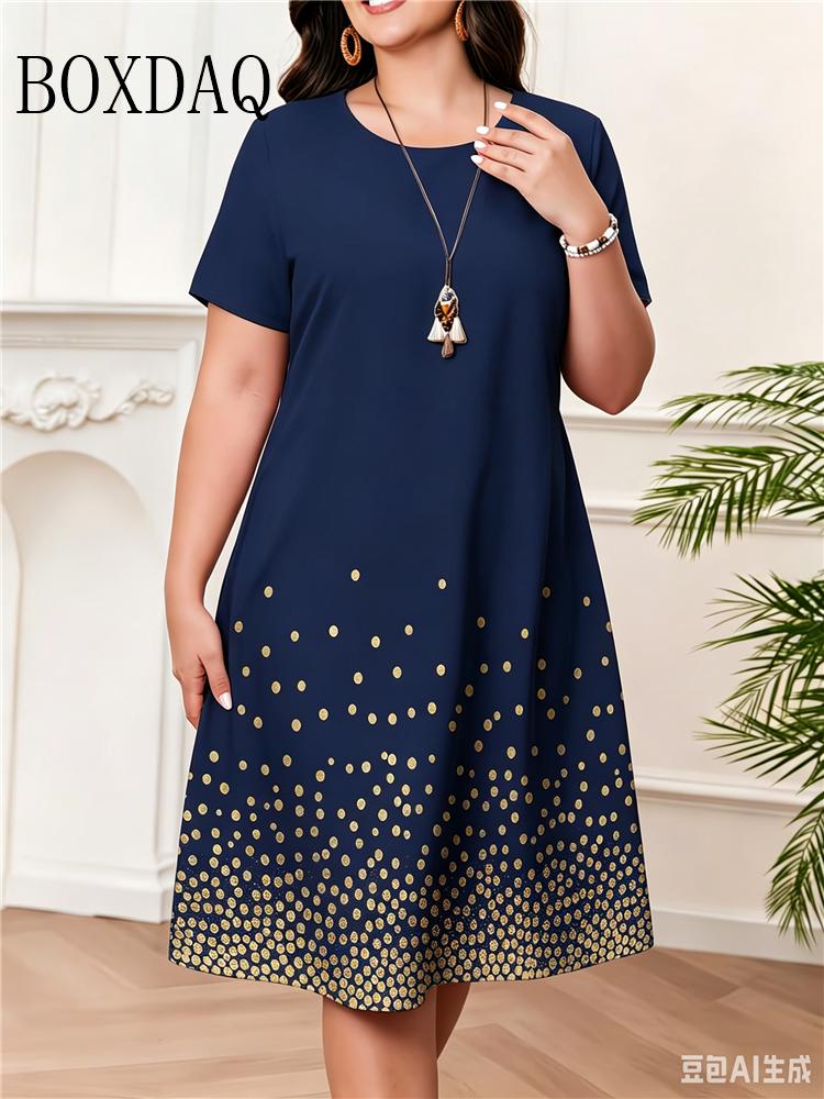 Summer Women Short Sleeve Dress Fashion Elegnat Women's Print Loose Plus Size Dresses