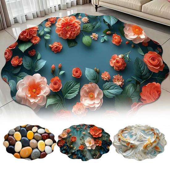 3D Floral Area Rug Fish Pebbles Living Room Rug Decorative Flower Floor Mat with Non-Slip Backing for Bedroom Entrance Kitchen Bathroom