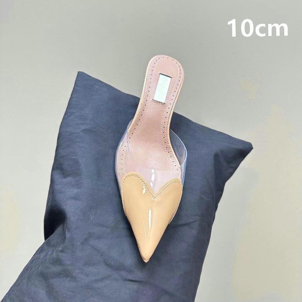 Fashion 2025 Fairy Style Summer Sexy And Versatile Transparent Half-Slipper Women'S Pointed-Toe Thin-Heeled High-Heeled Sandals Slipper