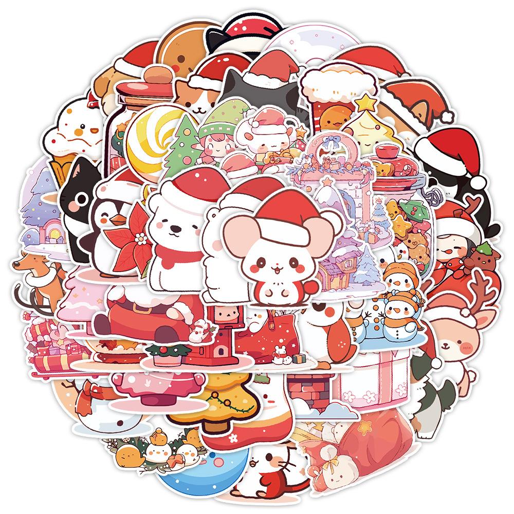 50 Christmas Decoration Stickers Pack Notebook Paper Pencil Bag Stationery Stickers Waterproof Creative Children DIY Stickers