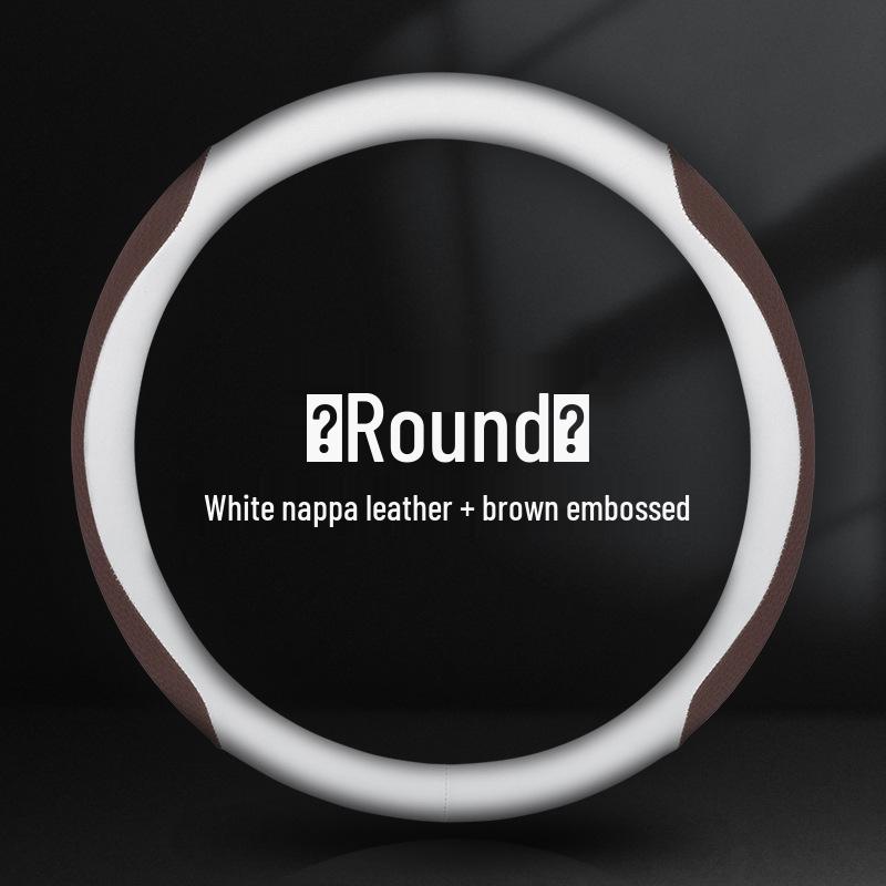 Genuine Leather Nappa Anti-Slip Steering Wheel Cover - Universal Fit, Embossed, Wear-Resistant, Comfortable for All Seasons