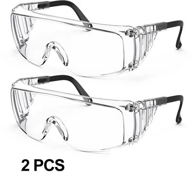 2 Pack Safety Glasses Over Glasses Anti Fog Goggles Clear PC Frame Spectacles for Lab Medical and Daily Use