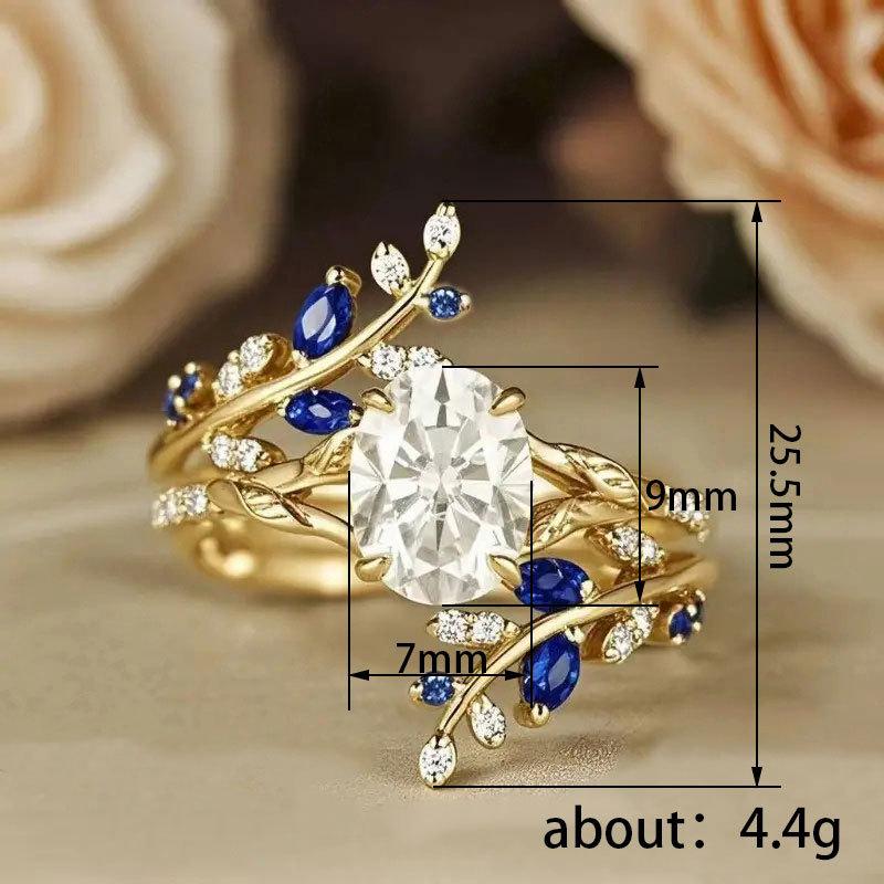 Copper micro-inlaid zircon ring, creative design leaf ring, Europe, America, hot-selling wedding jewelry wholesale