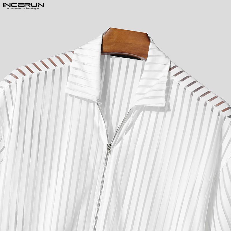 INCERUN T-shirt Corte Estive da Uomo a Maniche Corte con Zip in Rete Trasparente Vuota da Spiaggia