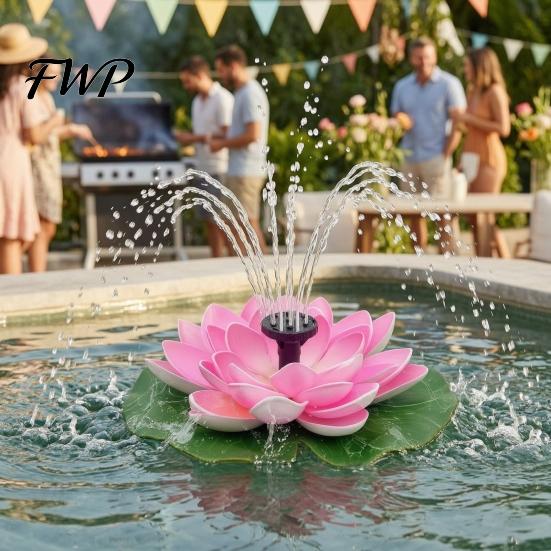 Solar Water Fountain Lotus Floating Bird Bath Powered with Interchangeable Nozzles for Garden Pond Patio Yard Decor