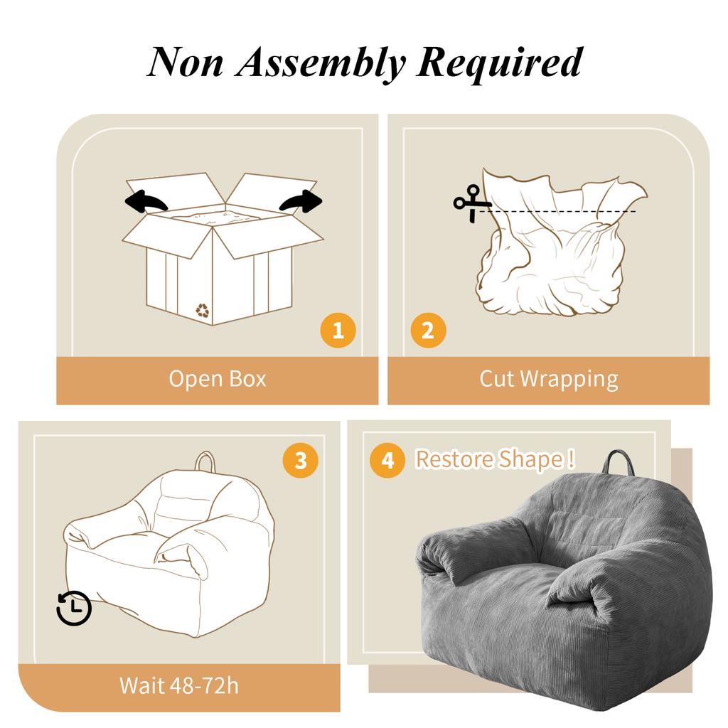 Oversized Cloud-Like Bean Bag Chair with Integrated Top Handle for Effortless Mobility and Cozy Living Space Integration