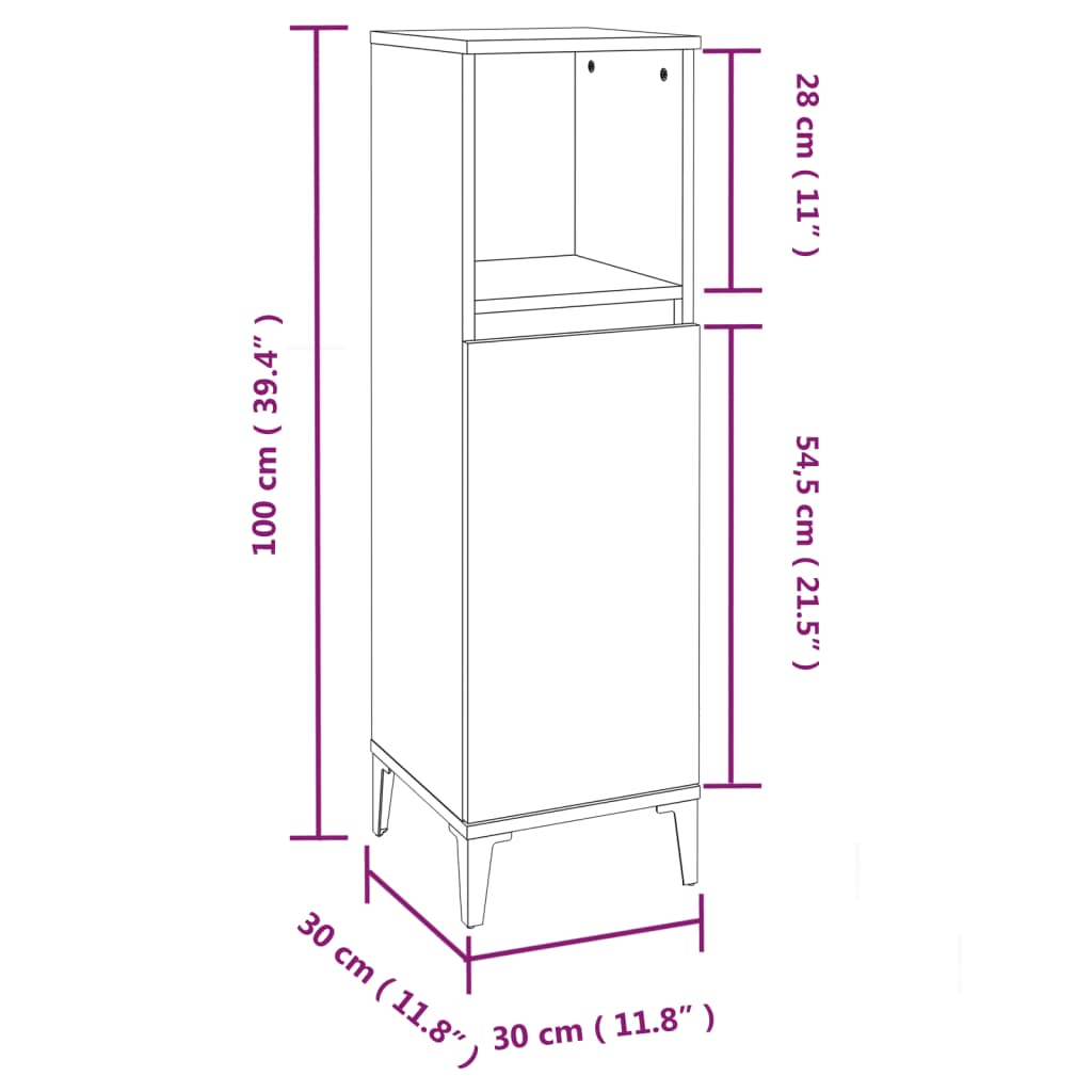 Bathroom Cabinet White 30 X 30 X 100 Cm Particleboard
