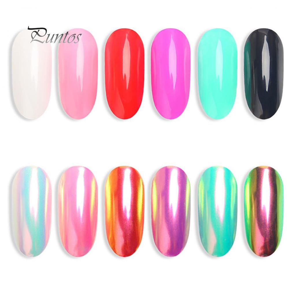 Health Caring 3g Glitter Holographic Rainbow Nail Art Powder Mirror Pigment with Mini Brush