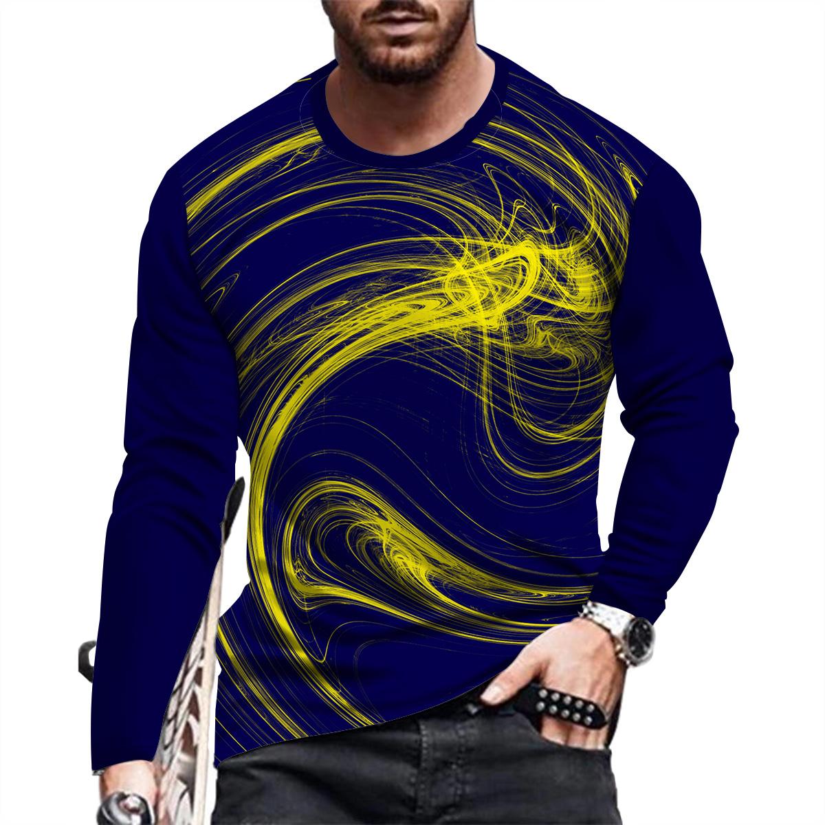 

Летняя мужская футболка с простым стереоскопическим узором и принтом, повседневная футболка большого размера с длинными рукавами, модный пуловер, мужская одежда M