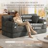 2-Sitzer Schlafsofa, Cord, Hohe Rückenlehne, Metallrahmen, Schaumstoff mit hoher Dichte, 2 Getränkehalter, 4 Seitentaschen, für Wohnzimmer und kleine Räume, Dunkelgrau