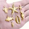 6pcs Real Gold Plated Ocean Animal Turtle Shell Conch Starfish Diy Charms For Jewelry Making Bulk Stainless Steel Charm Pendant
