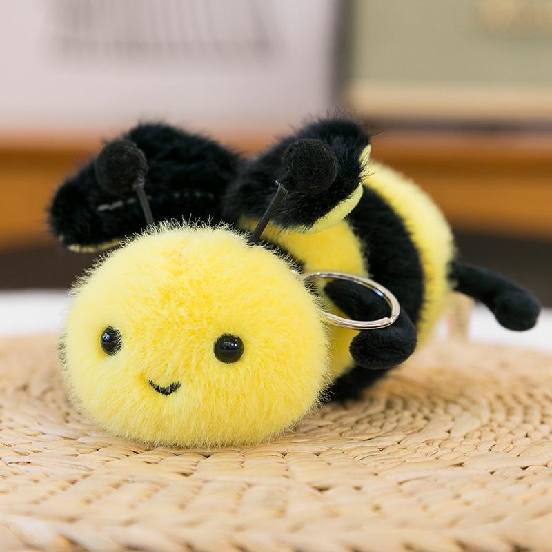 Cute Bee Pendant Plush Caterpillar Keychain Charm