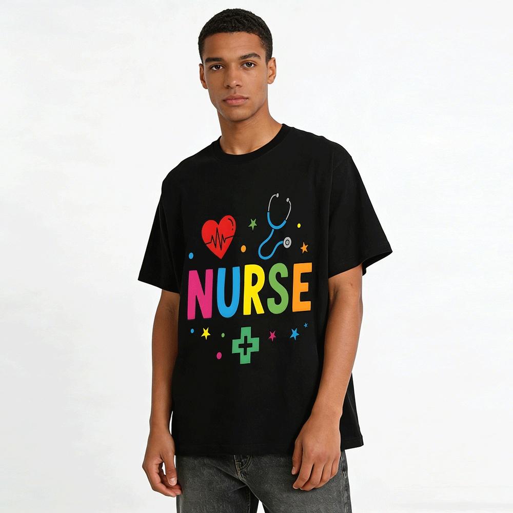 Nurse Themed Printed Casual Tee Heart Stethoscope Pattern Top Pure cotton T-shirt