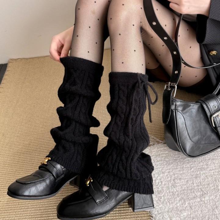 Arctic Velvet Slimming Cable Knit Tie-Up Leg Warmers, Autumn/Winter Stacked Thick Socks