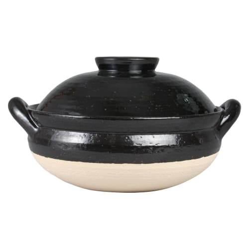 Nagatani-en Healthy Earthenware Steamer, Large, 31 cm, 3000 ml Capacity, Serves 3-5, Direct Heat Only, Black, Iga-yaki, Made in Japan, ZW-18
