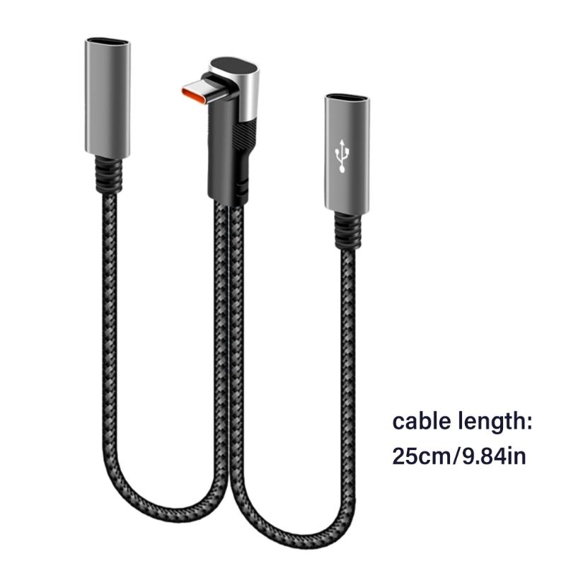 Right Angle Type C Splitter Charging Cable 25cm Double USB Port 66W Fast Charge Nylon Braided Cord For Phone Laptop Accessories