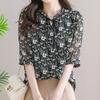 Elegant Temperament Printed Chiffon Blouse for Women Summer Fashion All-match Short Sleeve Shirt Summer Female Clothing