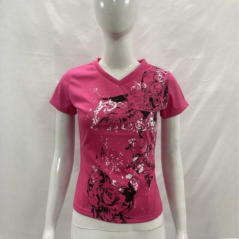Camiseta de Verano Europea y Americana con Estampado Gótico para Mujer de Manga Corta