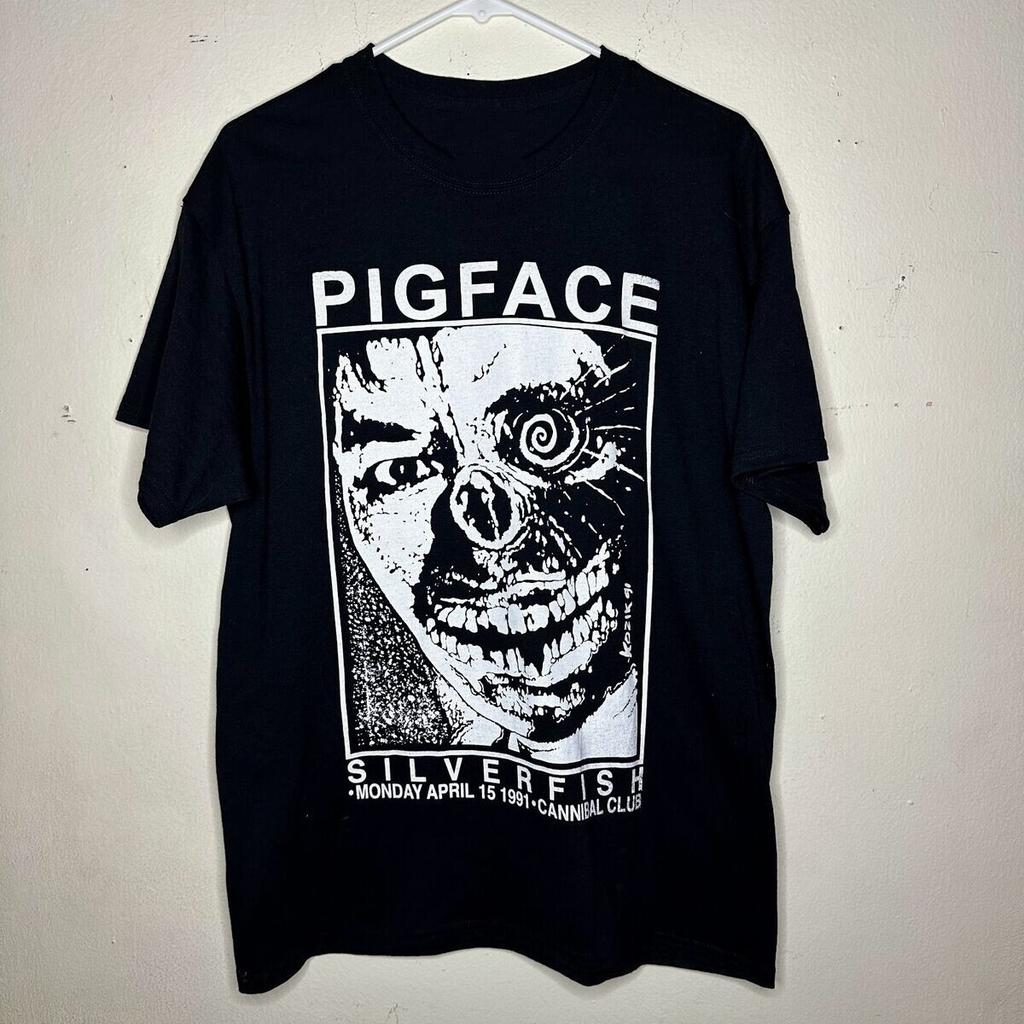 Vtg Pigface Band Silverfish Cotton Black Full Size Unisex Shirt MM790