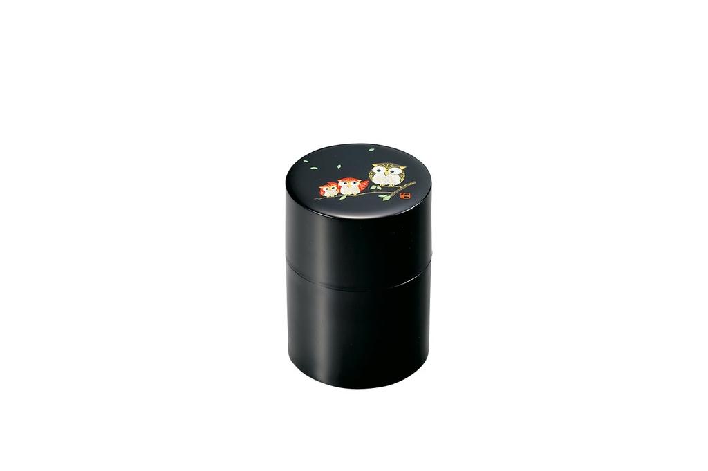 Nakatani Brothers Company Yamanaka Lacquerware 2.0 Princess Tea Caddy (with inner lid) Black Lacquer Fukurou (Fukurou) 37-3410