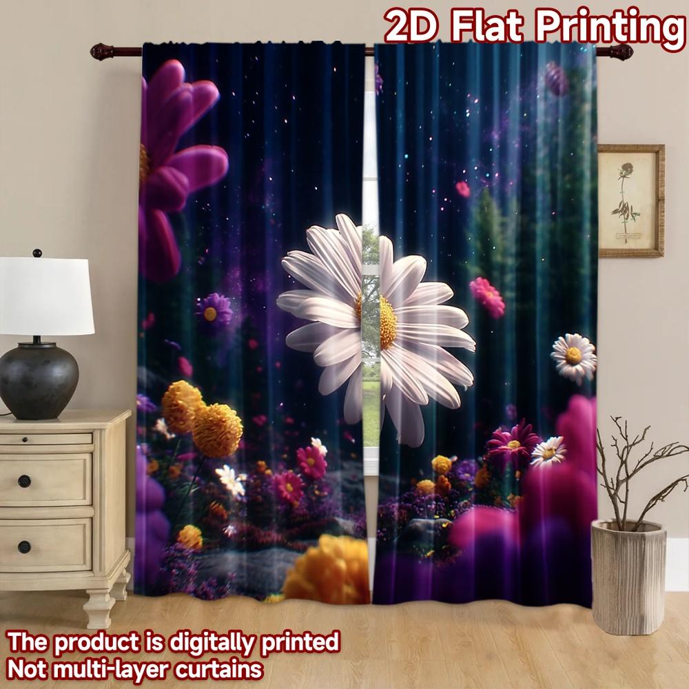 2D flat printing 2pcs Window Treatment Curtains Cosmic Floral Galaxy Dreamscape Digital Printed Polyester Drapes Birthday Party