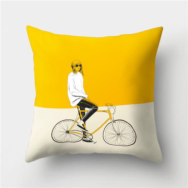 Bicycle Print Polyester Pillow Cover Cartoon Art Abstract Bike Cushion Cover Car Home Sofa Square Decorative Pillowcase 45X45CM