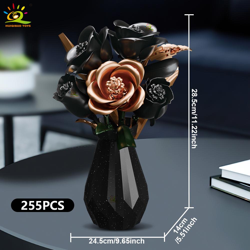 Schwarz Weiß Rose Tulpe MOC Blumenmodell Bausteine 3D Blumenstrauß Steine Spielzeug Heimdeko Valentinstagsgeschenk für Mädchen
