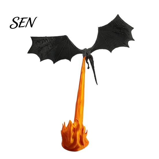 Dragon Sculpture Bookshelf Nook Light, 3D Printed Fire-Breathing Fantasy Flying Dragon, Shelf Accent Lamp Art Collectibles with LED Flame Gothic