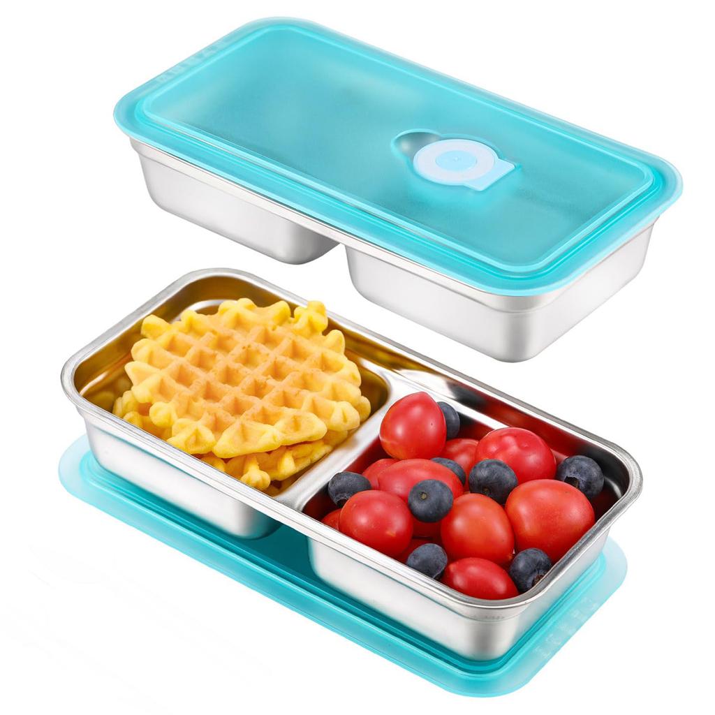 Stainless Steel Snack Containers, Grab and Go Snack Containers Reusable, Double Compartment Food Storage Containers with Lids