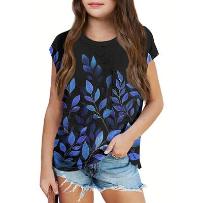 Summer Round Neck 3D Floral Printed Top Fashionable Casual Short Sleeved Children's Girl T-shirts