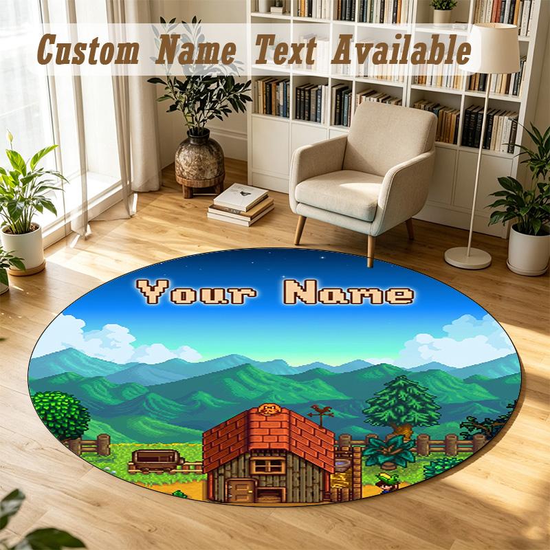 Stardew Valley Personalized Round Rug Support Custom Name, Soft Home Decor Mat