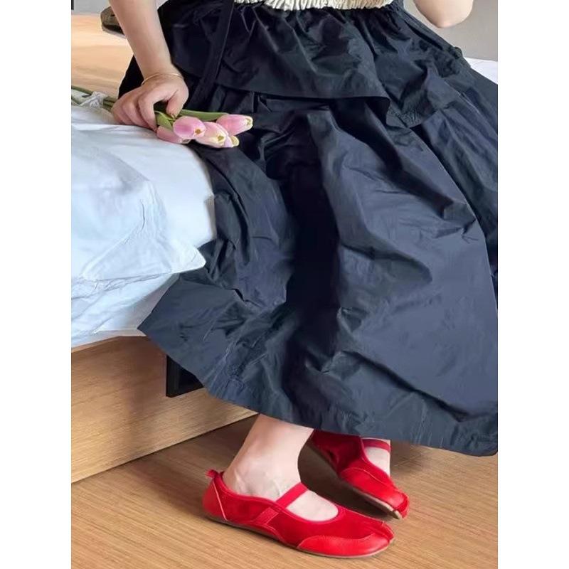 Rindsleder~ Echtes Leder Koreanisch ein Wort mit Ballerina Zehenschuhen, flache Sohle, flache einfarbige Schuhe, Damen elas