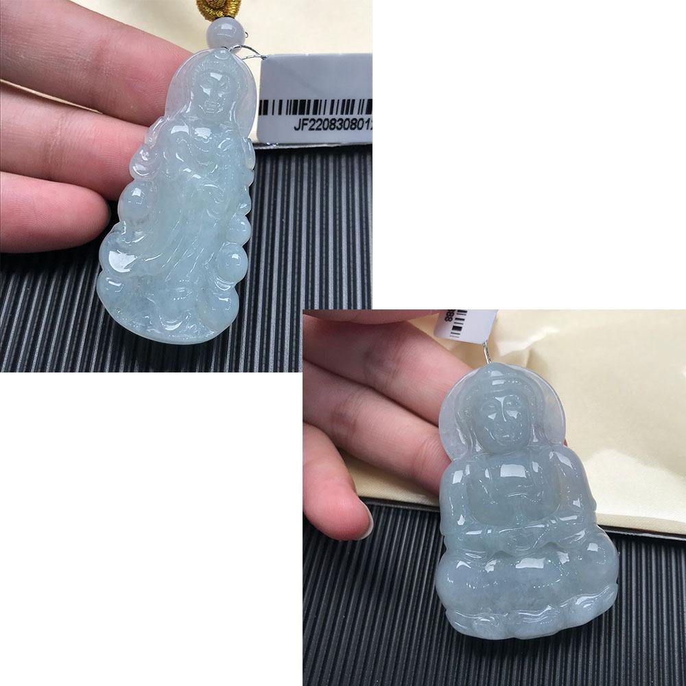 Jade Guanyin Pendant: Bright Green Translucent Ice-Waxy Myanmar Jade, Men s Large Pendant Code: L22090403662