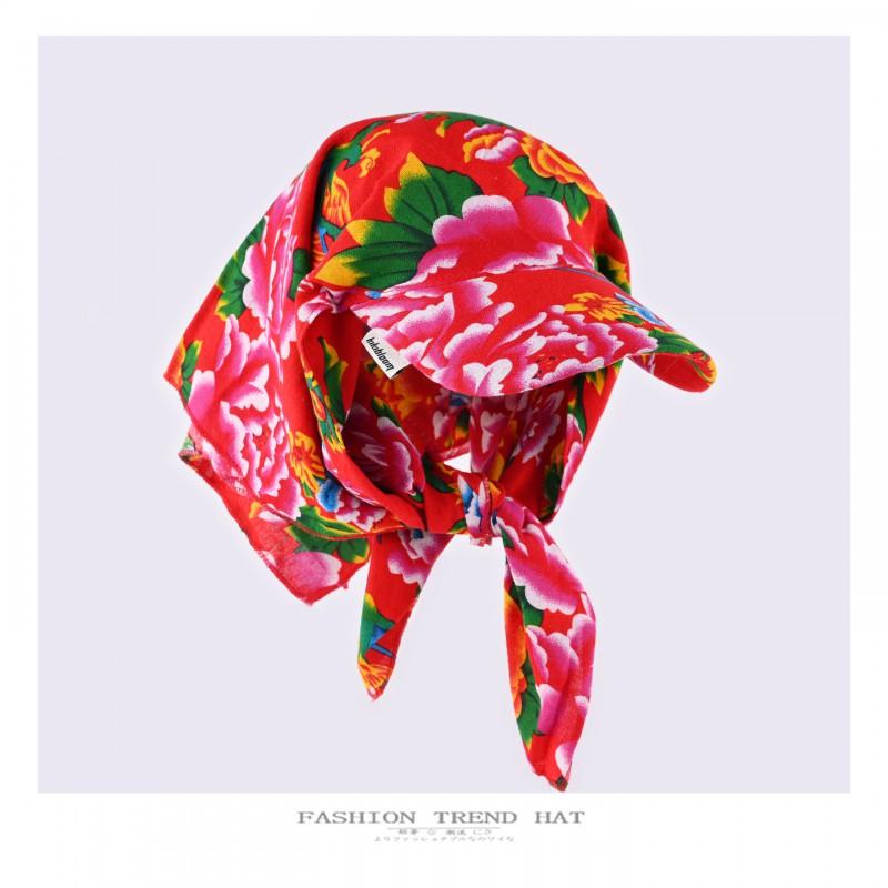 Vintage Floral Bandana Cap Unisex Adjustable Sun Hat With Tie-Up Face Cover Retro Style