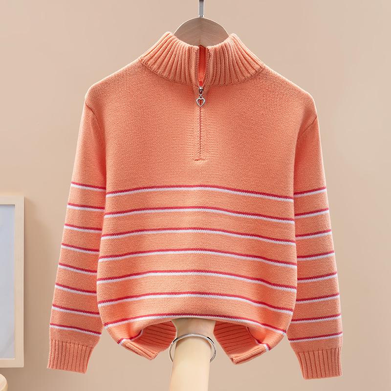 

Девочки Полосатый Хлопковый Свитер на Молнии до Половины для Весны, Осени и Зимы 170 cm