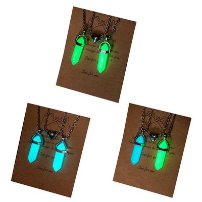 2Pcs Fluorescent Hexagonal Crystal Pendants Necklaces Bullet Natural Stone Necklaces Magnet Matching Necklace Jewelry