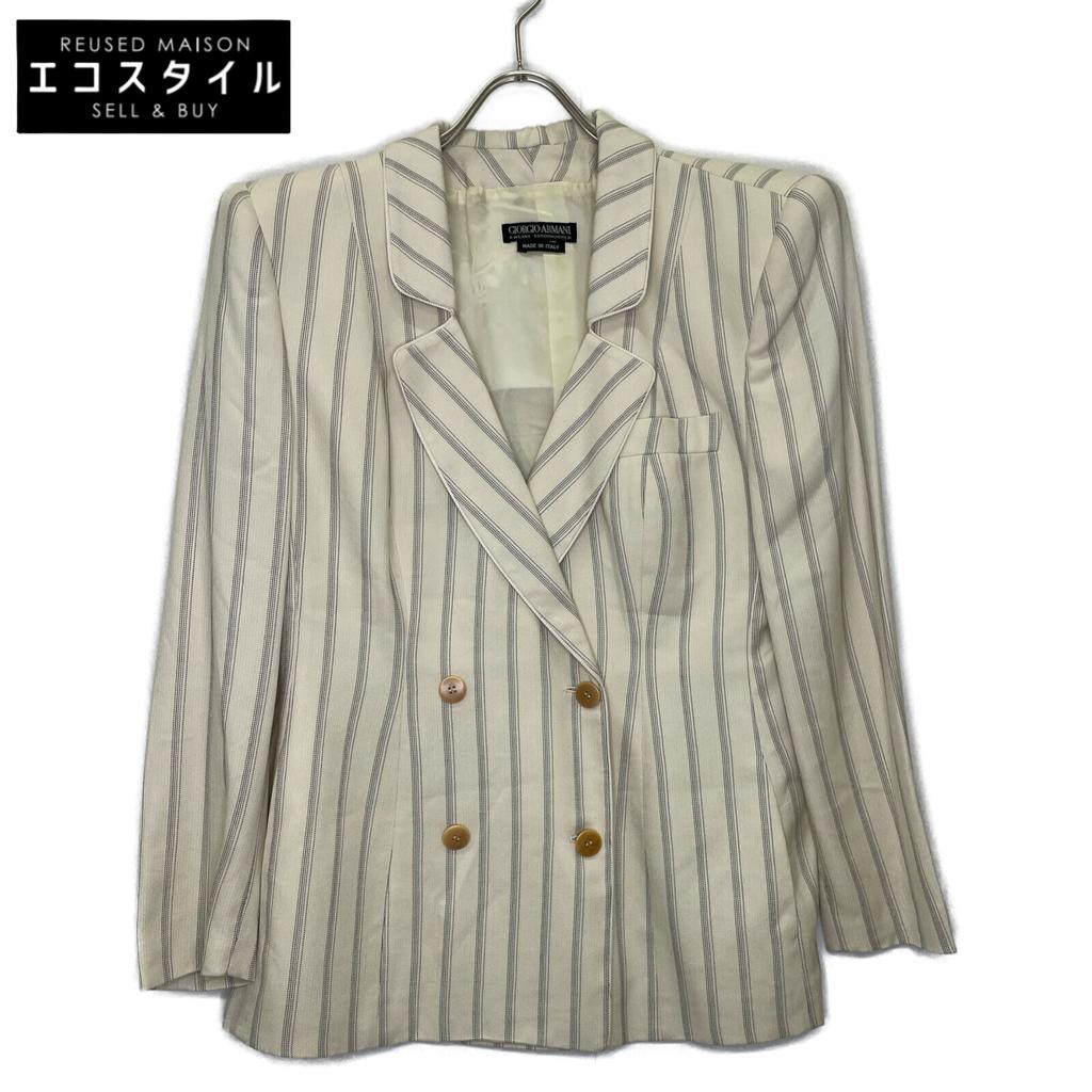 GIORGIO ARMANI Ivory Striped Double Breasted Jacket Jacket 46 IvoryUsed