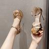 Fashion Sexy Peep Toe Hollow Cover Heels Stiletto Sandals Champagne/Sliver Platform Ankle Buckle 12CM Thin Heel Women Party Shoes