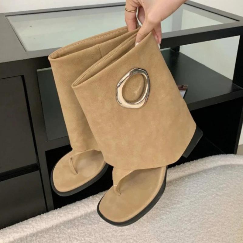 Fashion Fashion Metal Decoration Brand Ankle Boots Women High Quality Satin Clip Toe Modern Boot Retro Square Toe Flip-flops Summer Boot