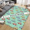 Custom Name,Cartoon Car Pattern Series Home Sofa Decoration for Living Room & Bedroom, Non‑Slip Play Flannel Floor Mat for Game Room