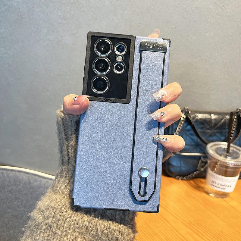 Samsung S23 Ultra Mobile Phone Case Lychee Leather Pattern Suitable for SAMs22ul Anti-fall Full-inclusive Wristband Stand Business Cover
