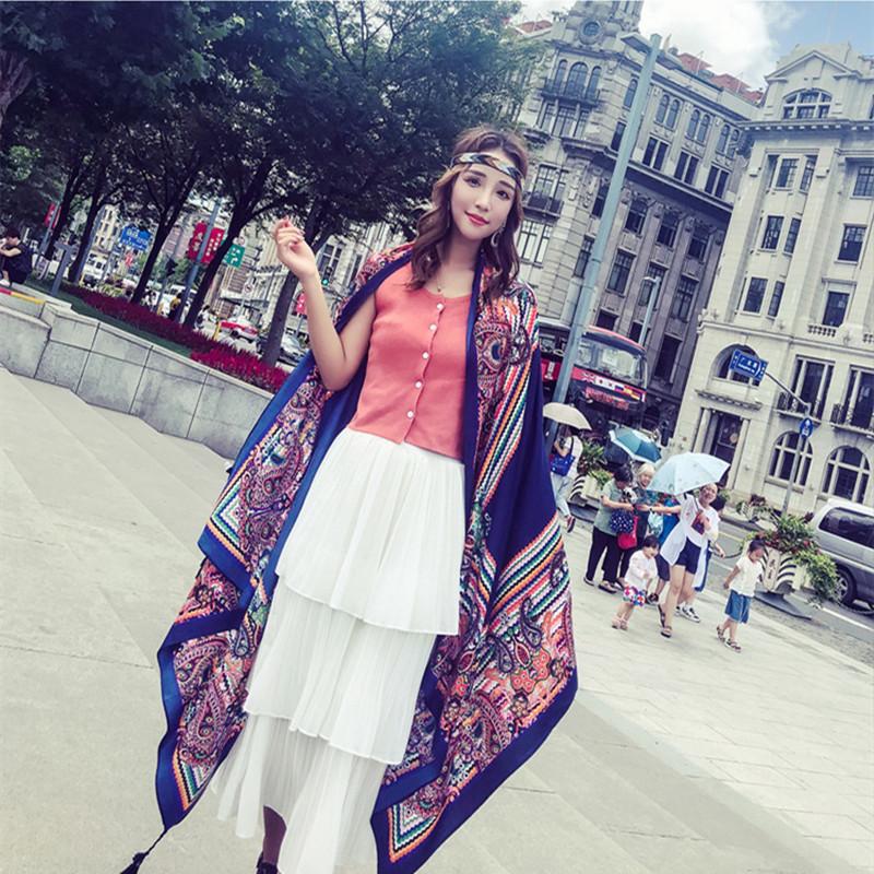 Ethnic Style Scarf, Sunscreen Shawl, Women's Summer Thin Style, Air Conditioner Silk Scarf, Fashionable Seaside Beach Scarf
