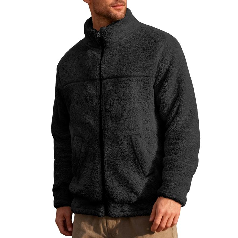 

Men s Zipper Fleece Jacket Stand Collar Slim Fit Casual Autumn Winter Outerwear Polyester Fiber Thickened Jackets L