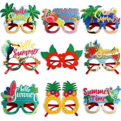 Tropical Themed Party Glasses Decoration Hawaiian Flamingo Coconut Tree Toucan Plastic Frame Decoration Photography Props Supplies